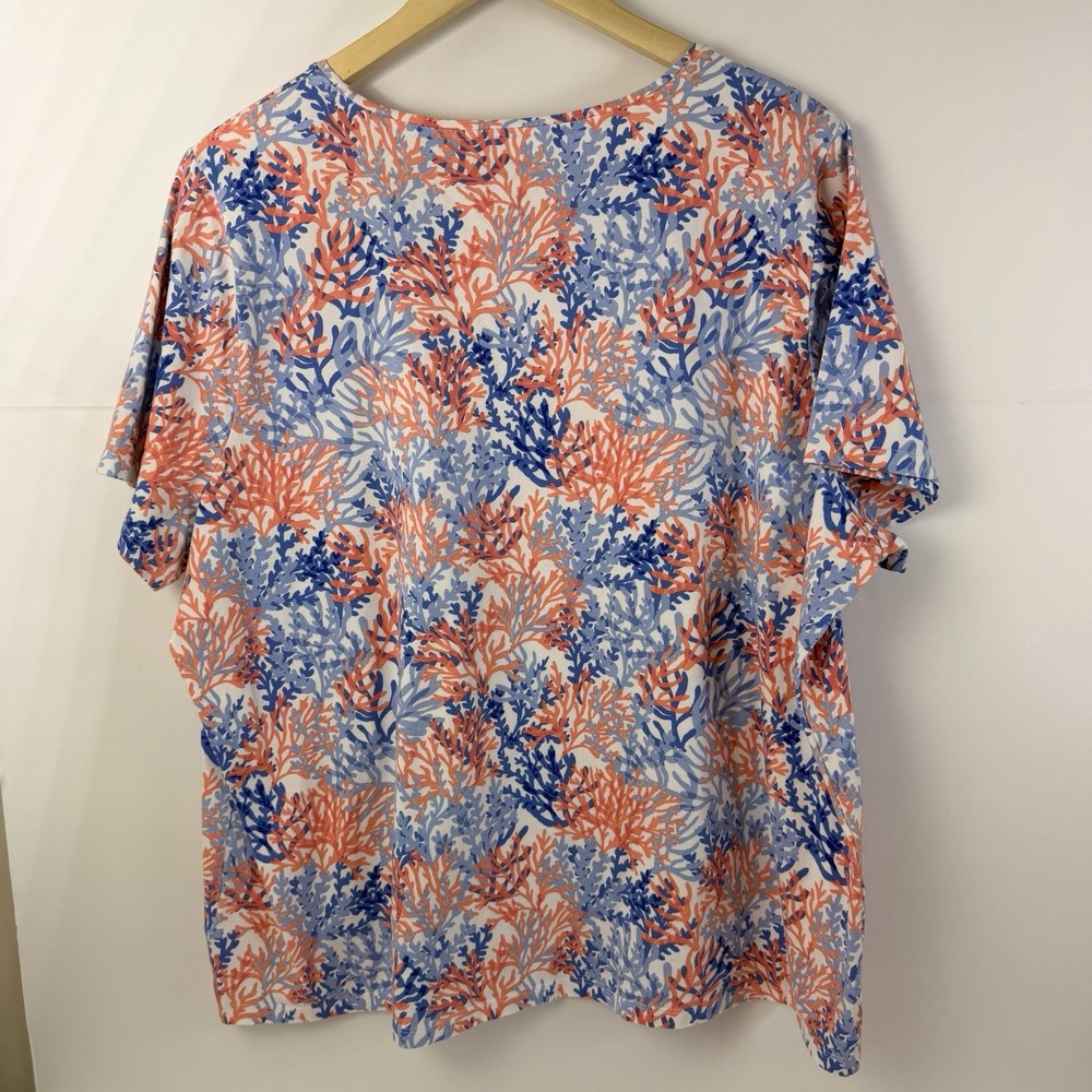 Talbots Plus 3X Coastal Coral Print Top Beachy Nautical Stretch Tee - Picture 6 of 6